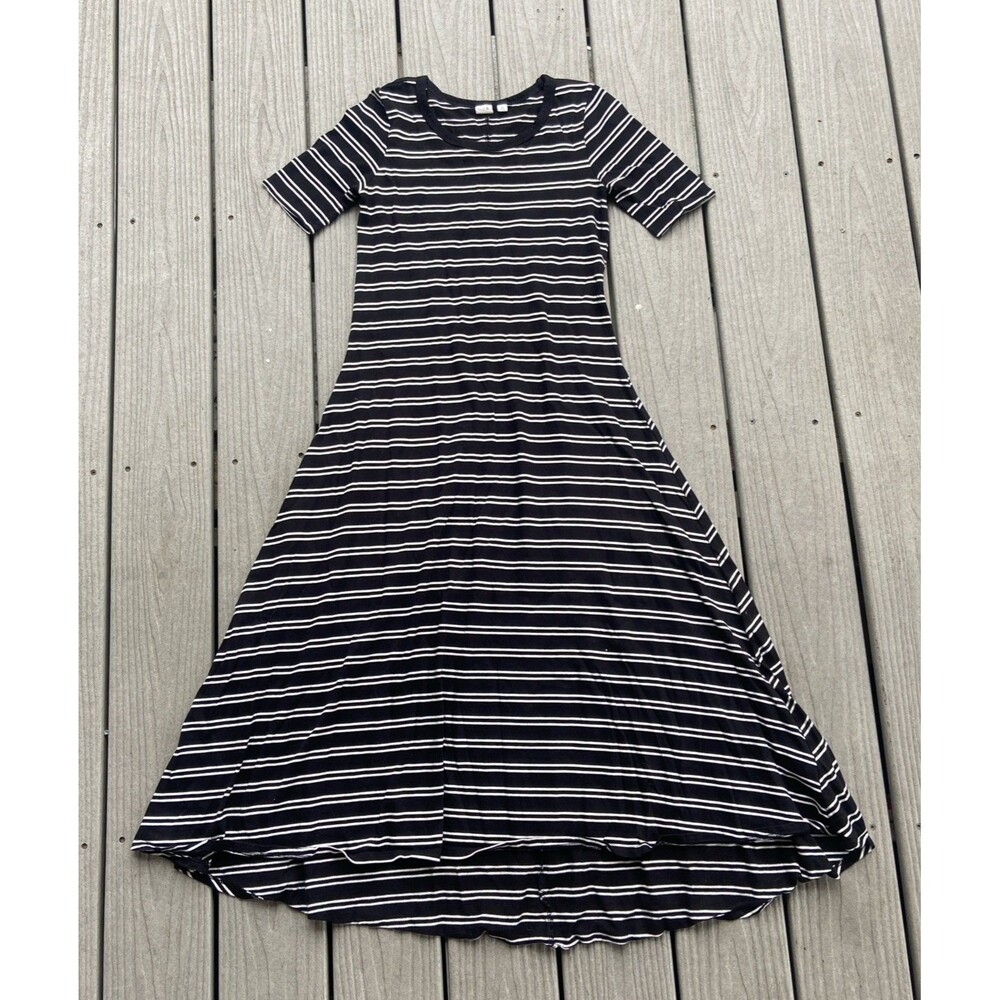 GAP Womens XS Black White Striped Cotton Maxi Dress Fit Flare High Low Hem